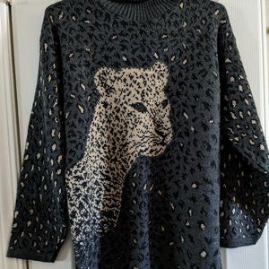 Vintage Basic Editions Cheetah Acrylic Turtleneck Sweater, Small, USA